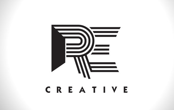 RE Logo Letter With Black Lines Design. Line Letter Vector Illustration