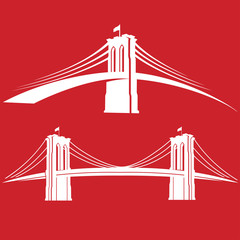 Brooklyn_red. New York symbol - Brooklyn Bridge - vector illustration