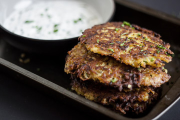latkes with sour cream