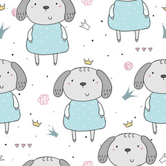 Seamless pattern with cute little dog. vector illustration