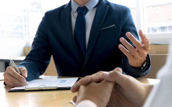 Job interview with human resource manager in office