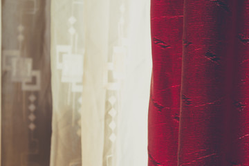 White and red crumpled curtain