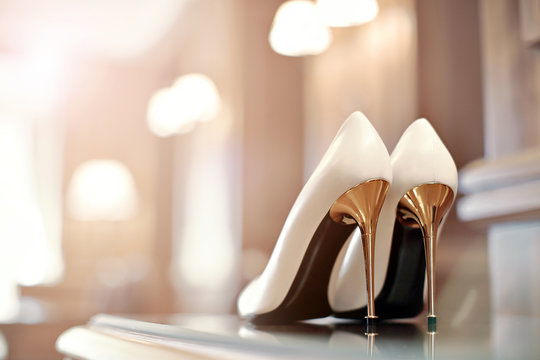 beautiful shoes for the bride on a high steel heels