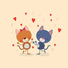 color background with couple of kittens dancing in love vector illustration