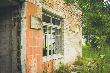 Abandoned interior in ruins of military settlement.
