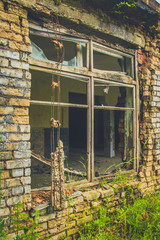 Abandoned interior in ruins of military settlement.