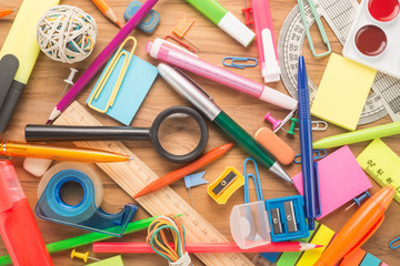 School office supplies on a table 