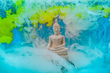 .colors cover around the white Buddha statue.