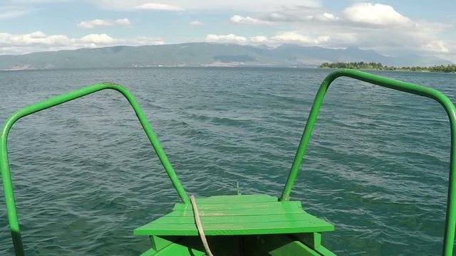 Ohrid lake view from boat bow