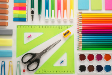   School office supplies on a white background 