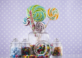 Lollipops and sweet candies of various colors 