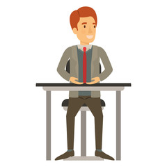 colorful silhouette of man with formal suit and red hair and sitting in chair in desktop vector illustration