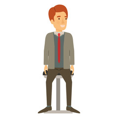 Obraz premium colorful silhouette of man with formal suit and red hair and sitting in chair vector illustration
