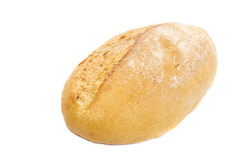 Wheat loaf of bread on white background.