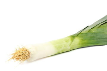 Fresh leek onion isolated on white background