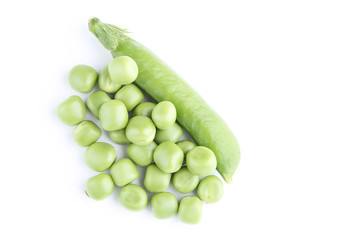 Fresh green peas isolated on white