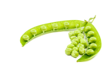 Fresh green peas isolated on white background