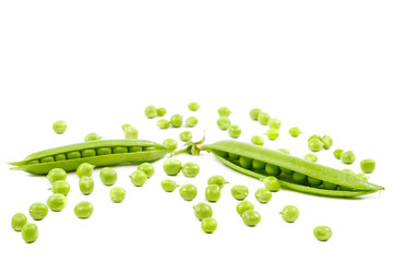 Fresh green peas isolated on white background