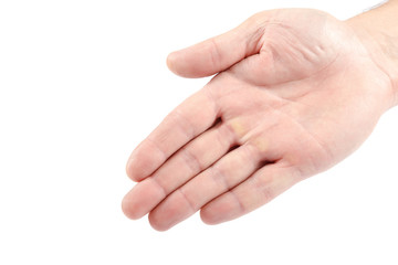 Male hand palm isolated on white background