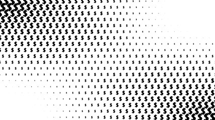 Abstract halftone pattern texture, dollar. Background is black and white. Vector modern background for posters, sites, business cards, postcards, interior design.