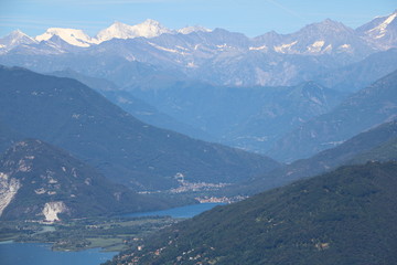Landscape of Lake Maggiore and Lake Mergozzo view from Mount Sasso del Ferro, Laveno Italy 