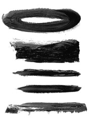Photo set black grunge brush strokes oil paint isolated on white background