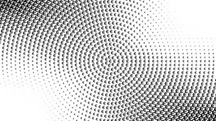 Abstract halftone pattern texture, Euro. Background is black and white. Vector modern background for posters, sites, business cards, postcards, interior design.