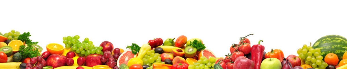 Panoramic collection fresh fruits and vegetables for skinali isolated on white