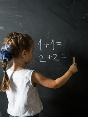 girl schoolgirl near blackboard