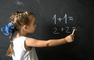 girl schoolgirl near blackboard