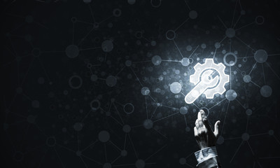 Technology conceptual image with gear digital symbol on dark bac