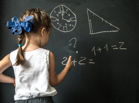 girl schoolgirl near blackboard