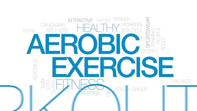 Aerobic exercise animated word cloud, text design animation. Kinetic typography.