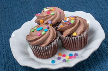 Chocolate cupcakes on blue