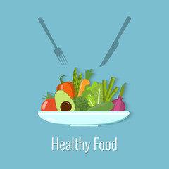 Fototapeta na wymiar Vegetables on a plate. Healthy food vector illustration.