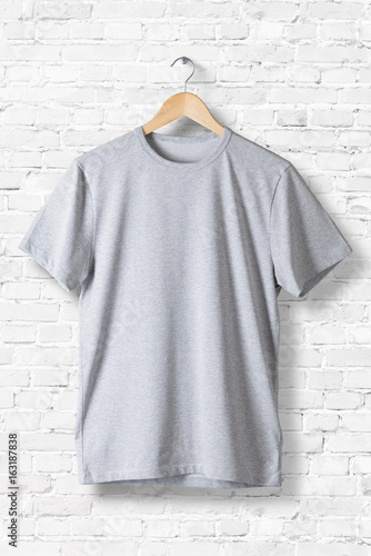 Download "Blank Grey T-Shirt Mock-up hanging on white wall, front ...
