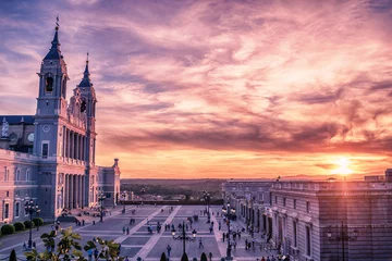 Fotobehang Madrid, Spain: the Cathedral of Saint Mary the Ryoal of La Almudena at sunset    © krivinis