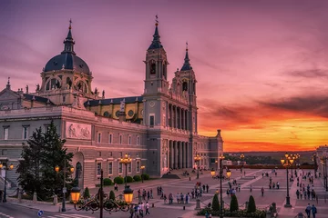 Tuinposter Madrid, Spain: the Cathedral of Saint Mary the Ryoal of La Almudena at sunset    © krivinis