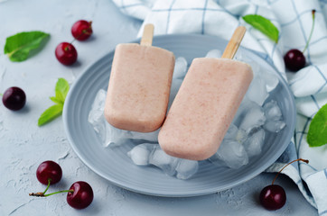 Cherry Ice cream with fresh cherries and ices