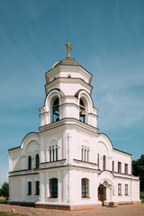 Fototapeta na wymiar Brest, Belarus. Belfry Bell Tower Of Garrison Cathedral St. Nicholas Church In Memorial Complex Brest