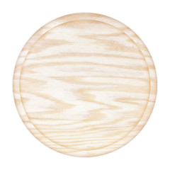 round wooden plate top view on white background