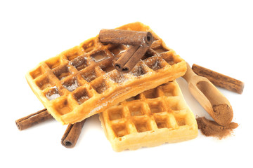 Delicious cinnamon waffles isolated on white