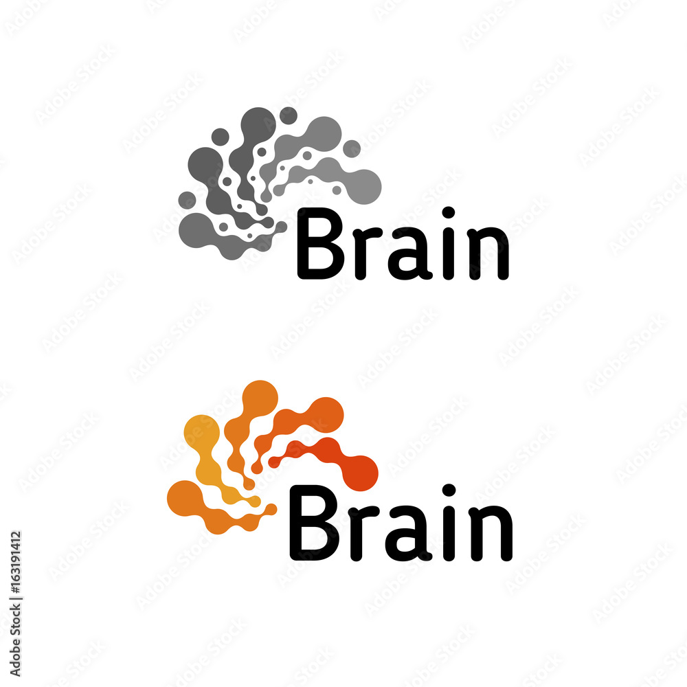 Poster Brain Logo silhouette design vector template. Think idea concept.Brainstorm power thinking brain Logotype icon gray Logotype.