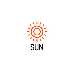 Sun orange color abstract simple icon. Outline sunny lineart shape. Summer day symbol and vector logo.
