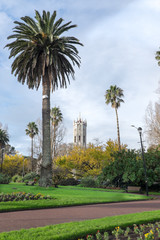 Fototapeta na wymiar Albert Park with Auckland University Clock Tower, New Zealand, NZ