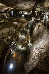 Steel footbridge built inside of an ancient mine