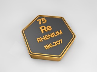 rehnium - Re - chemical element periodic table hexagonal shape 3d render