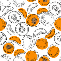 Hand drawn sketch style peach pattern