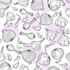 Hand drawn sketch style garlic pattern