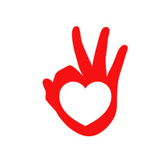 Health care and medical icon design. Heart shape in ok hand sign. Vector illustration isolated on white background. Branding Identity Corporate design template.